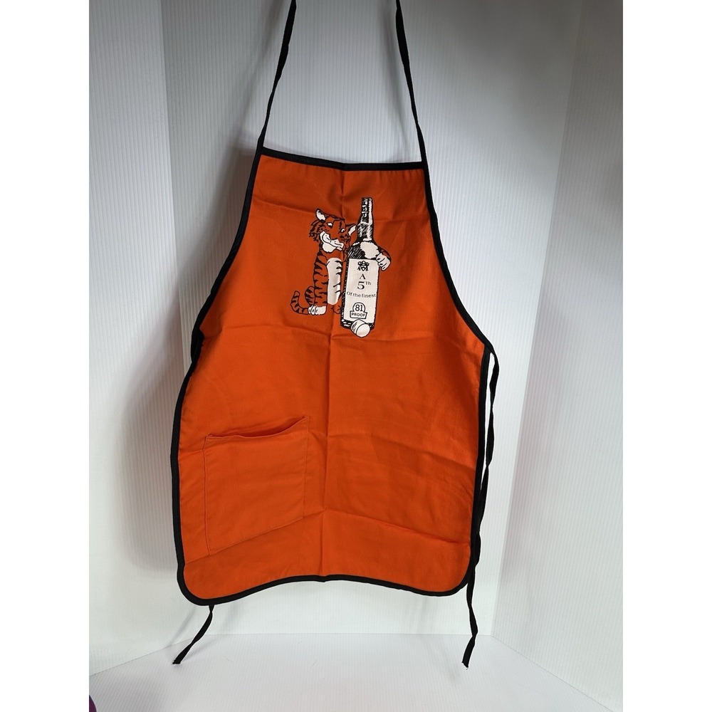 Vintage Orange Tiger Apron Kitchen Chef Cooking‎ BBQ Barware 81 Proof Liquor USA